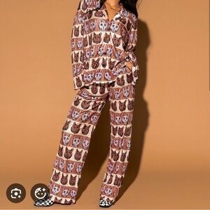 Dressed in Lala Long Sleeve Plisse Set in Chic Kitty Cat Size L